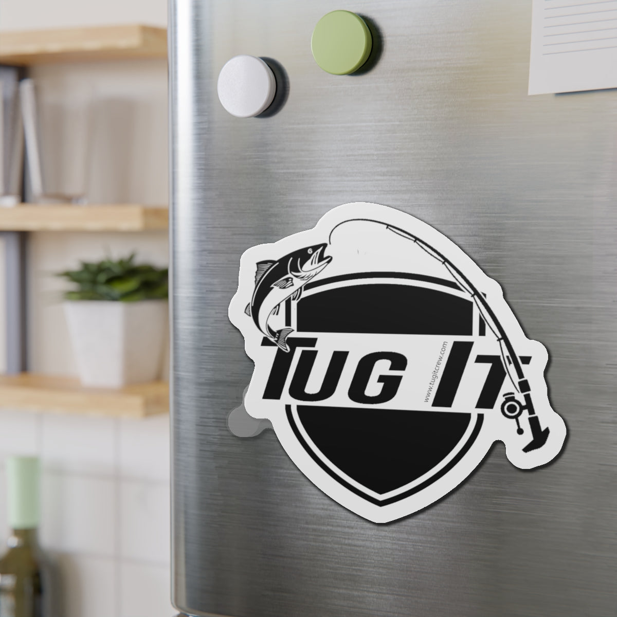 Die-Cut Magnet — “Tug It” Fishing Rod & Fish Logo Sticker Magnet