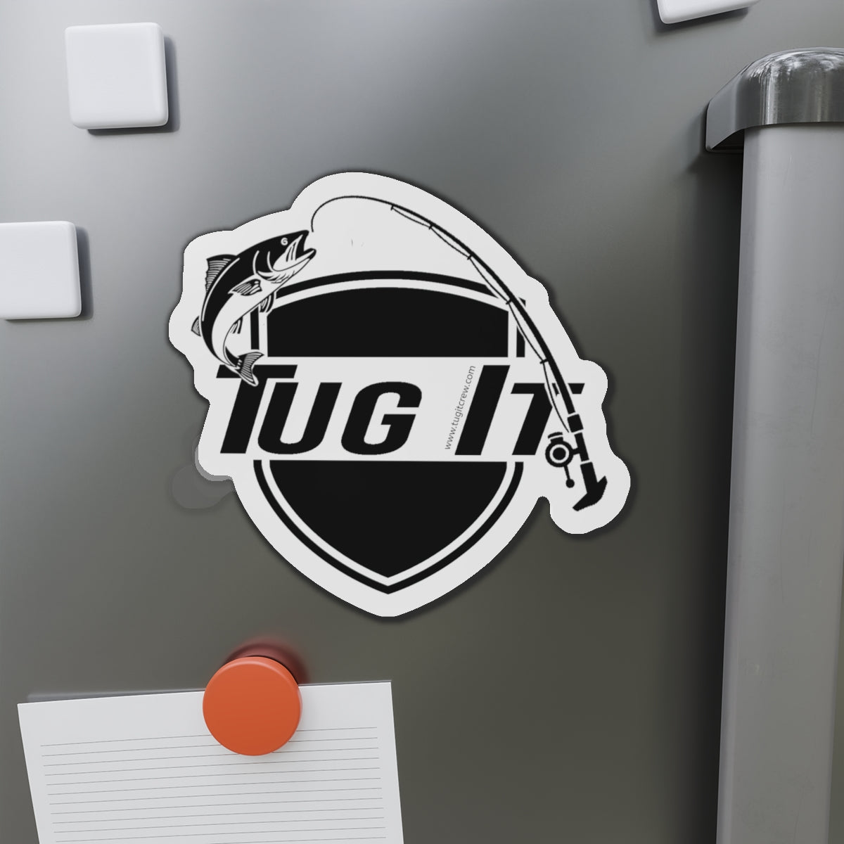 Die-Cut Magnet — “Tug It” Fishing Rod & Fish Logo Sticker Magnet