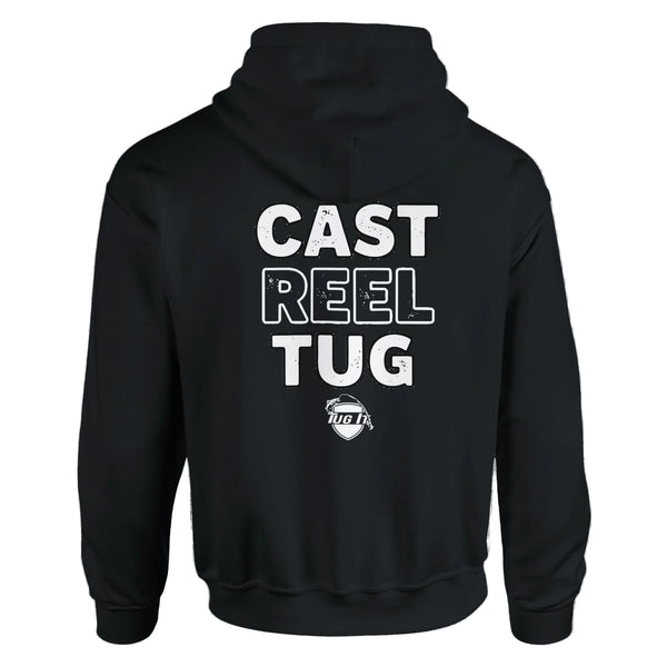 Cast Reel Tug Hoodie Black | Tug It Freshwater Fishing Hoodie Cast Reel Tug Hoodie Black | Tug It Freshwater Fishing Hoodie