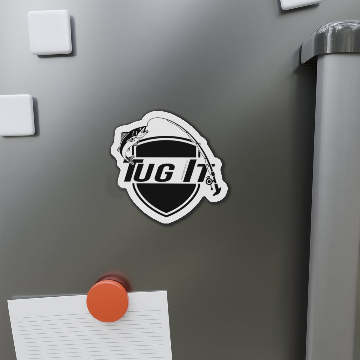 Die-Cut Magnet — “Tug It” Fishing Rod & Fish Logo Sticker Magnet