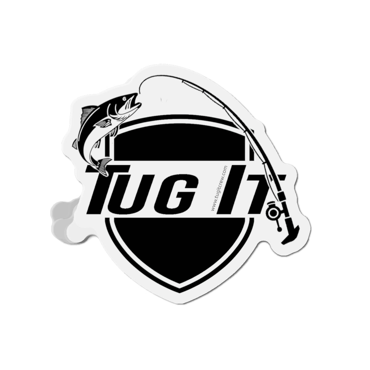 Die-Cut Magnet — “Tug It” Fishing Rod & Fish Logo Sticker Magnet