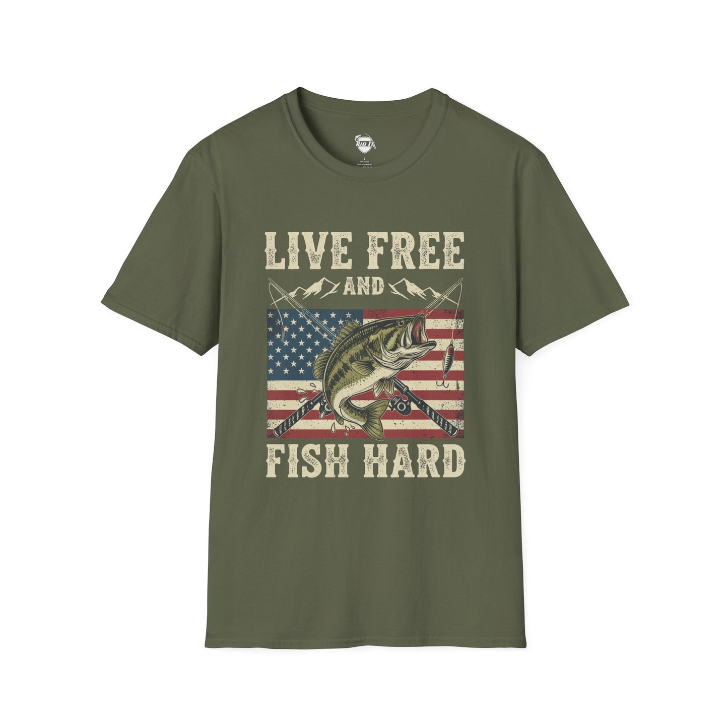 Live Free and Fish Hard Patriotic Bass Tee