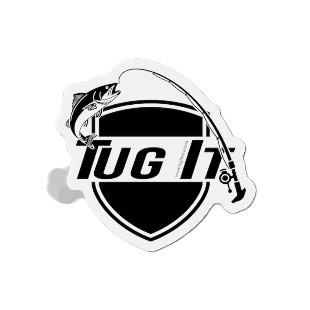 Die-Cut Magnet — “Tug It” Fishing Rod & Fish Logo Sticker Magnet