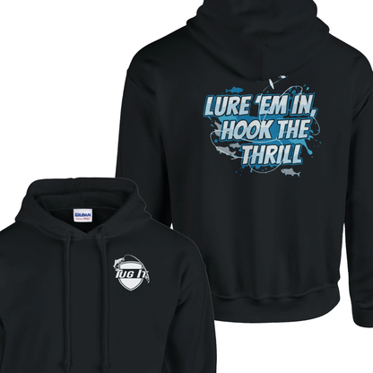 Tug It “Lure ‘Em In, Hook the Thrill” Black Hoodie